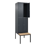 thumbnail of C+P Spind Classic PLUS, Buche untergebaute Sitzbank-Harthol, 4 Abteile, HxBxT 212x60x82cm, Zylinderschloss, Anthrazit von PROREGAL