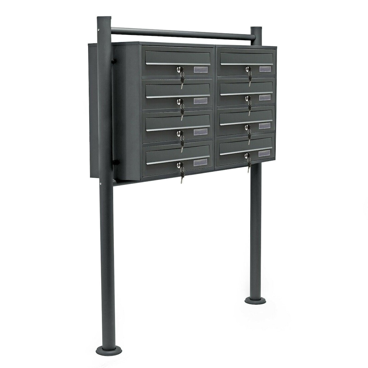 Helloshop26 - Bloc 8 boite aux lettres 2x4 compartiments superposé pied de support acier galvanisé 48,6 x 77 x 27 cm anthracite 16_0000048