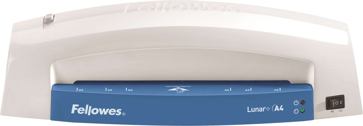 Fellowes Plastificadora Lunar+ A4, espessura máxima 125 mícrones e até tamanho A4, garantia anti-encravamento com as bolsas Fellowes.