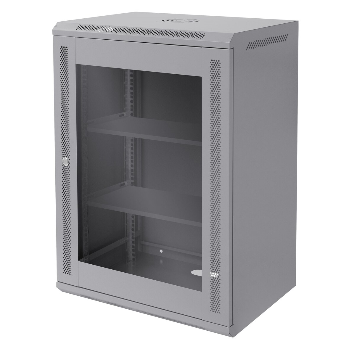 ECD Germany Netzwerkschrank 16 HE Grau, Serverschrank 19 Zoll, Wandmontage 600×850×450 mm, abschließbare Glastür