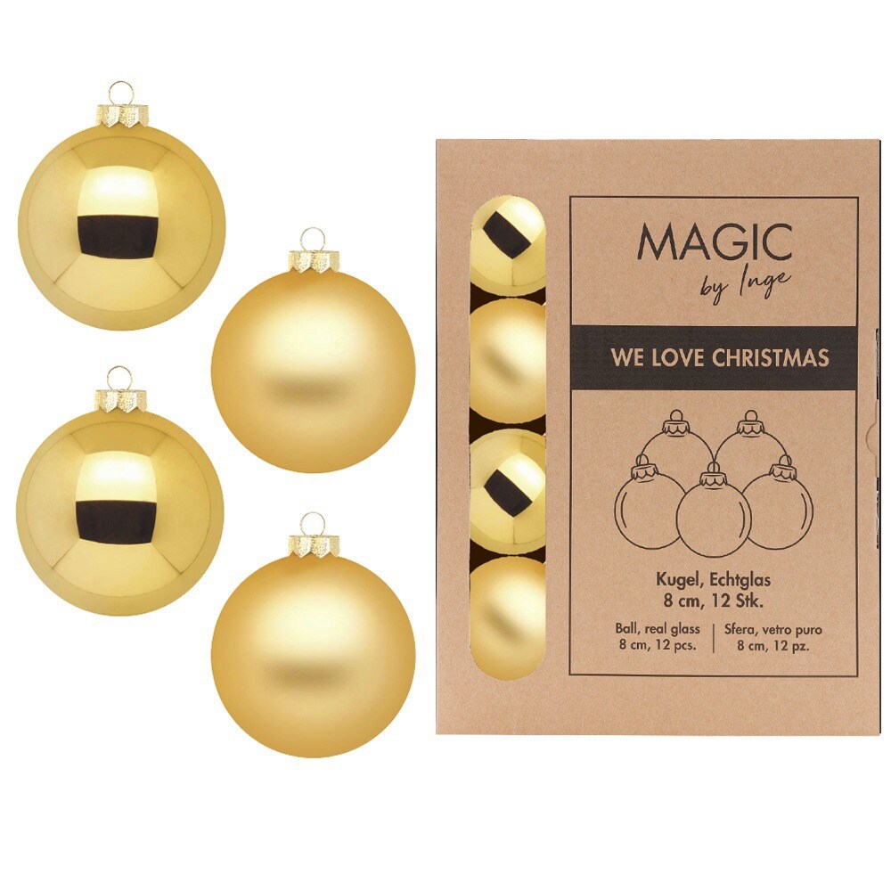 12 Weihnachtskugeln 8cm Glas Christbaumkugeln Weihnachtsbaumkugeln Set inkagold