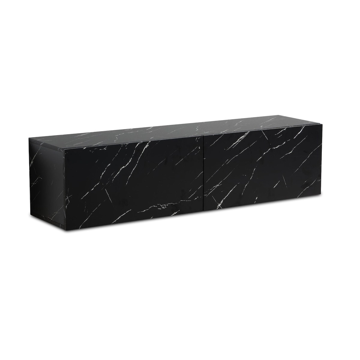 KADIMA DESIGN Lowboard Hängend Marmor-Optik Schwarz 120x30x30 cm TV-Schrank, Design Fernsehtisch mit Klapptüren Modern, Fernsehschrank Wand,