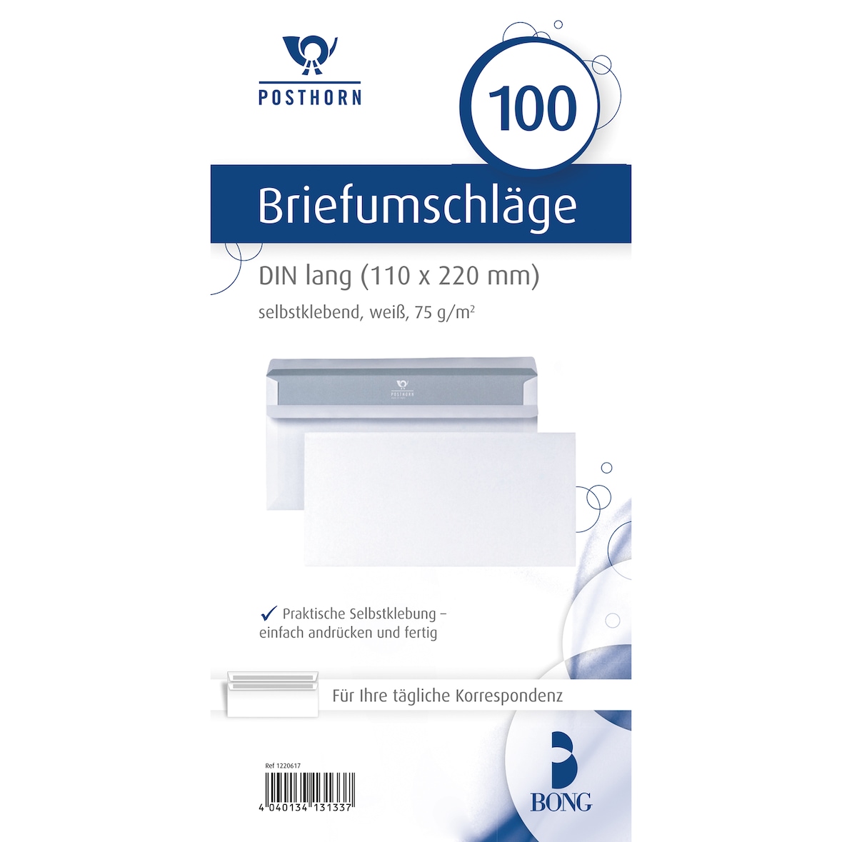 Briefumschlag 01220617 DL ohne Fenster selbstklebend 75g weiß 100 Stück.