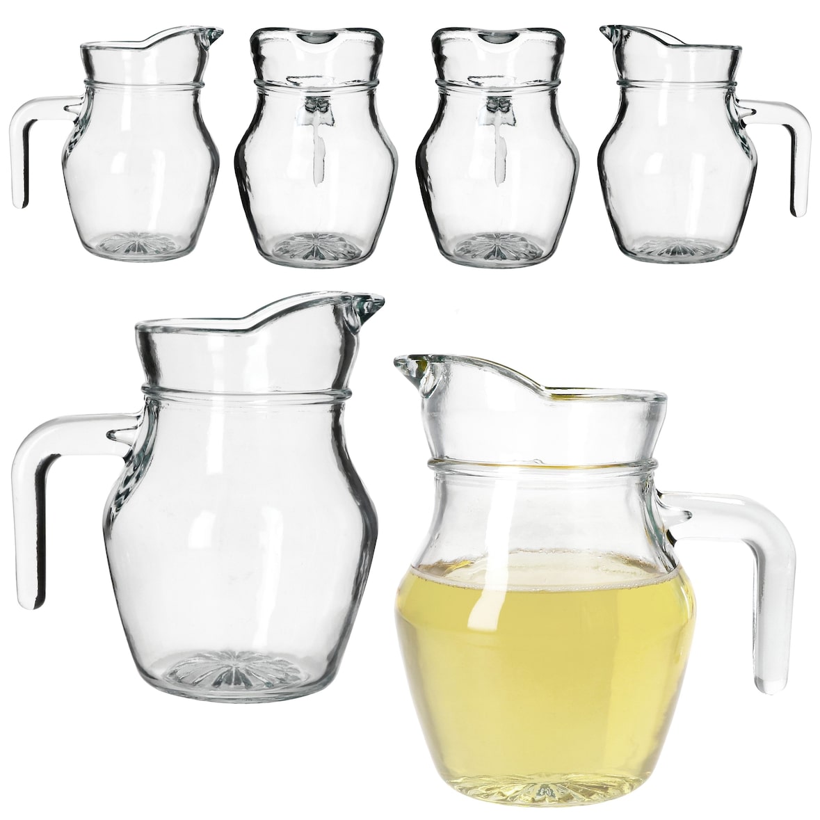 Valentin 6er Set Glaskrug Milch-Kanne mit Henkel Wein-Karaffe Limo Saft