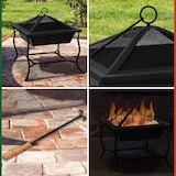 thumbnail of GARDEBRUK® Feuerschale mit Funkenschutz Schürhaken 45x45cm Eckig Stahl Feuerstelle Feuerkorb Terrassenofen Garten