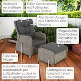 thumbnail of Garten-Relaxsessel mit Hocker, bis 130 kg Belastbarkeit, mit Polster, pflegeleichtes & wetterfestes Polyrattan, Mittelgrau/Dunkelgrau, Raburg Alisa