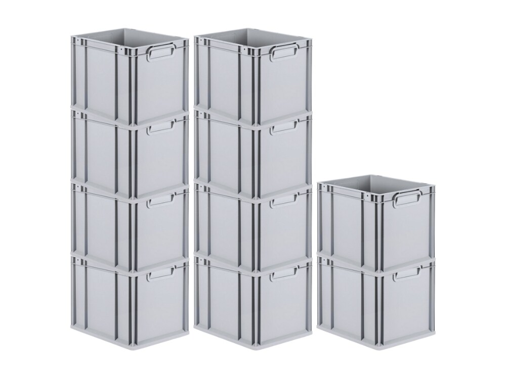 PROREGAL 10x Eurobox NextGen Grip | HxBxT 32x30x40cm | 30 Liter | Griffe geschlossen | Glatter Boden | Eurobehälter