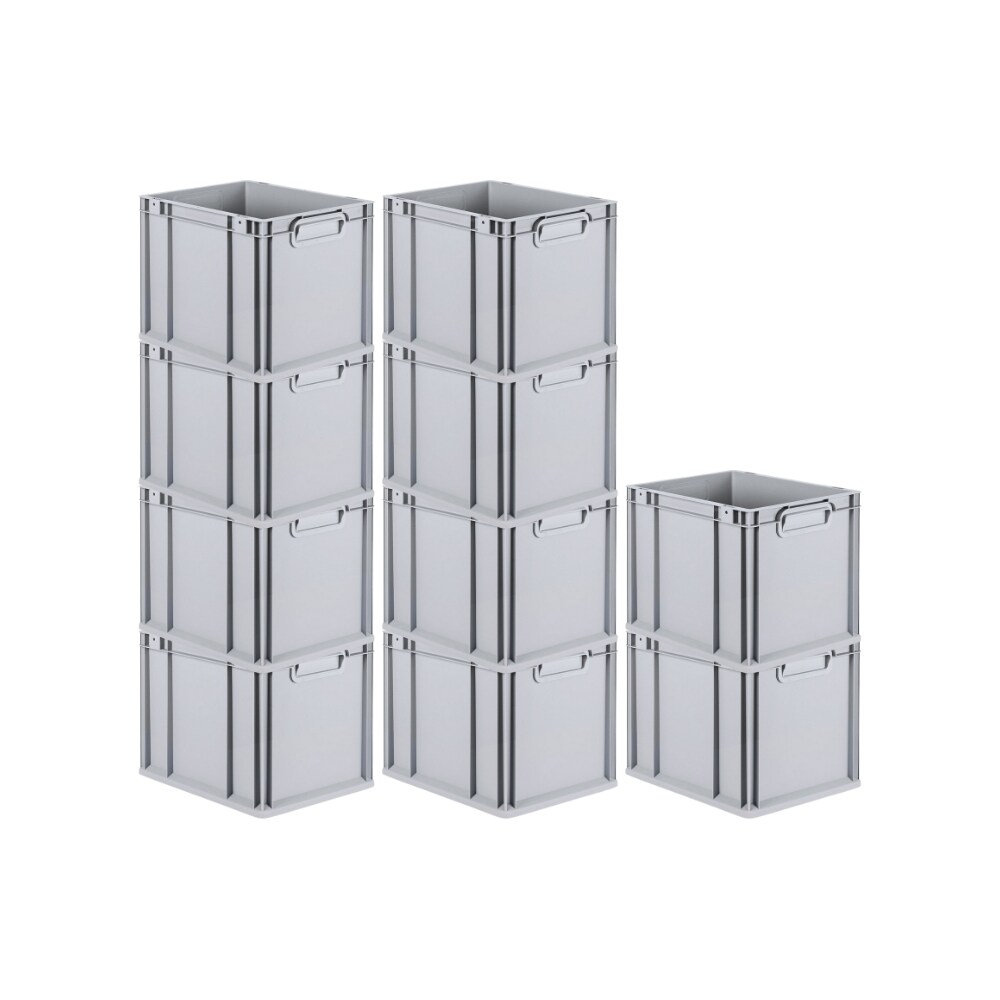 PROREGAL 10x Eurobox NextGen Grip | HxBxT 32x30x40cm | 30 Liter | Griffe geschlossen | Glatter Boden | Eurobehälter