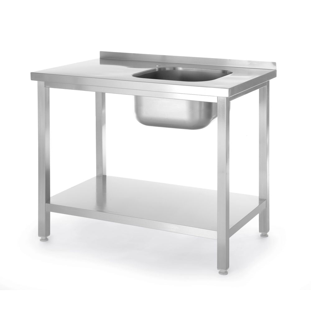 HENDI Spoeltafel met legplank, met bouten, Kitchen Line, Spoelbak aan de linkerkant, 1000x600x(H)850mm