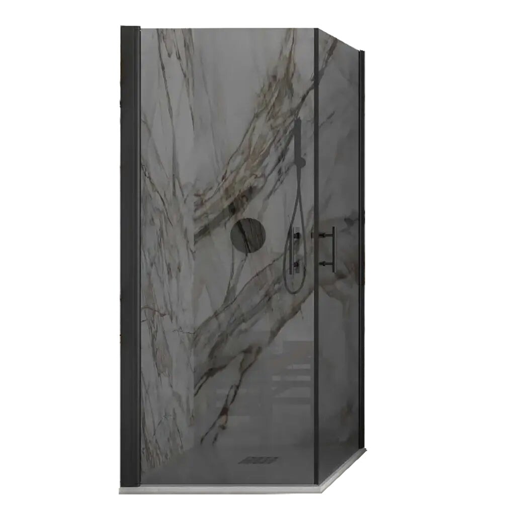 Box Doccia Fumè H200 Doppia Battente Profili Neri - 90x90