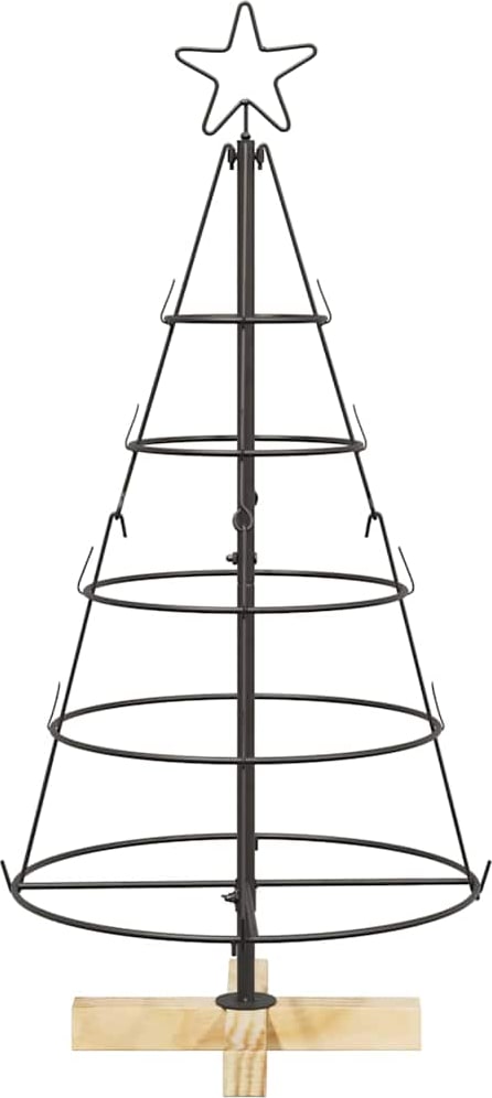 Ein metallischer Weihnachtsbaumständer mit Stern.