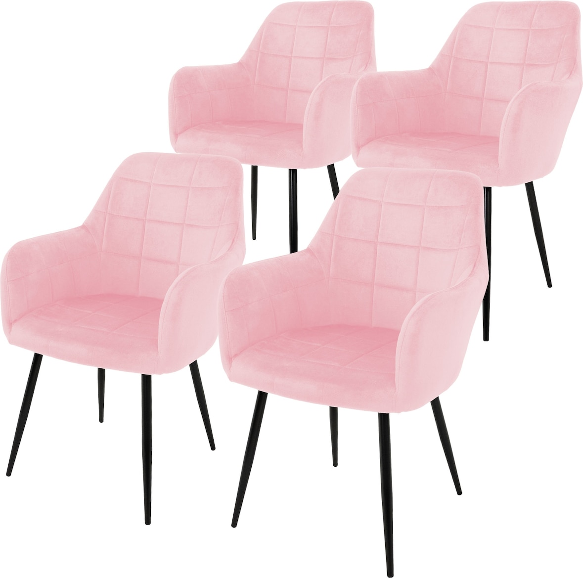 ECD Germany – Esszimmerstühle 4er Set Rosa | Samtbezug, Armlehnen, Metallbeine, ergonomische Küchen- & Esszimmerstühle