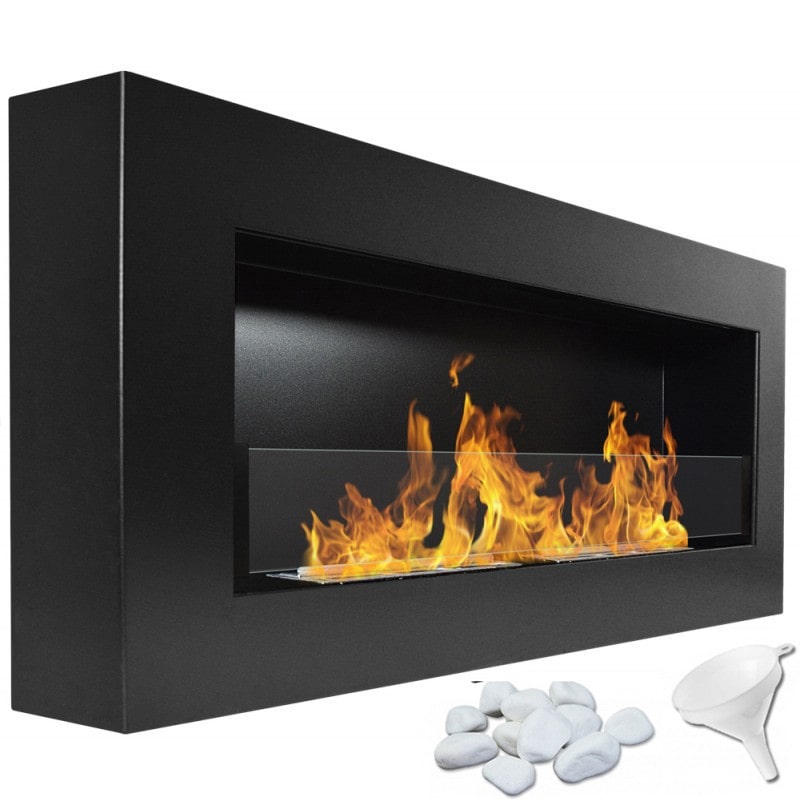 Chimenea de bioetanol Modelo Sunna Negro con cristal protector 90 cm