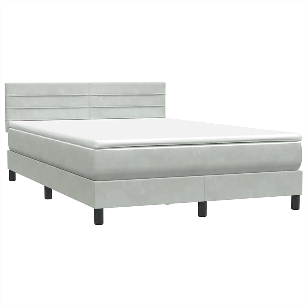 vidaXL Boxspringbett mit Matratze & LED Hellgrau 160x210 cm Samt