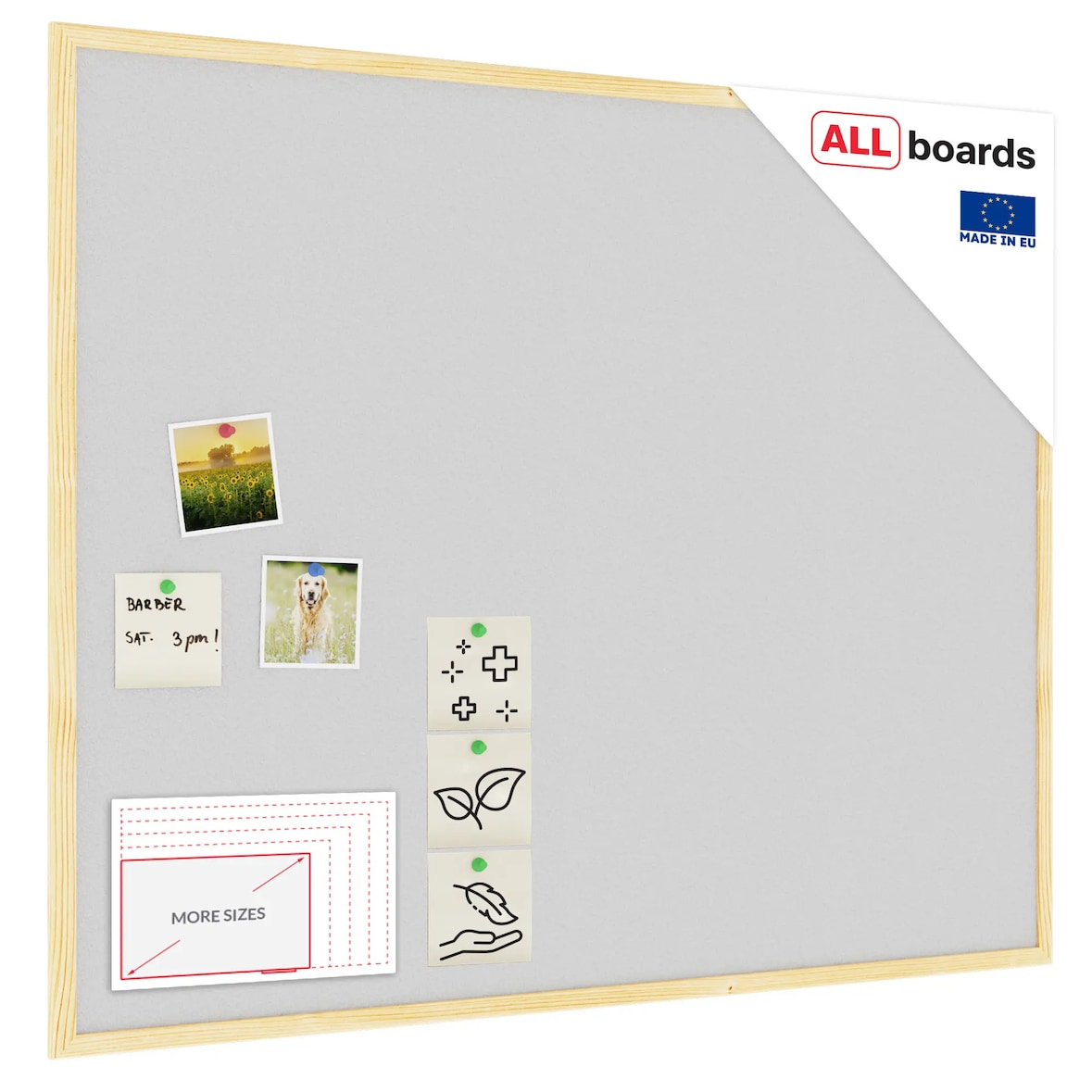 Allboards Hellgrau Pinnwand mit Holz Rahmen 100x80cm Korktafel Korkwand Pinnwand Kork Hellgrau Oberfläche