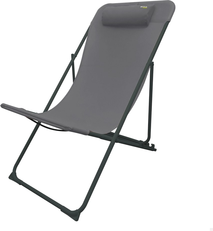 Silla tumbona plegable de jardín gris con asa Aktive