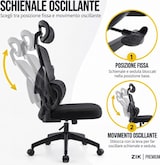 thumbnail of Sedia Ufficio Poltrona Girevole Ergonomica in Tessuto con Braccioli e Poggiatesta, Supporto Lombare, Altezza Regolabile, Direzionale - Nero
