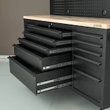 thumbnail of Werkplaatswerkbank op wielen 3-deurs kast 182 x 51 x 186 cm 15 laden met remmen - Houten werkblad 500kg draagvermogen VITO