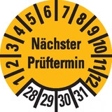 thumbnail of Dreifke® Prüfplakette, Nächster Prüftermin 28-31, gelb, Dokumentenfolie, Ø 10mm, 1000 Stk.