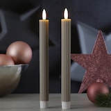 thumbnail of LED Stabkerzen gerillt Tafelkerzen Dinner Spitzkerzen 25cm grau 2St.