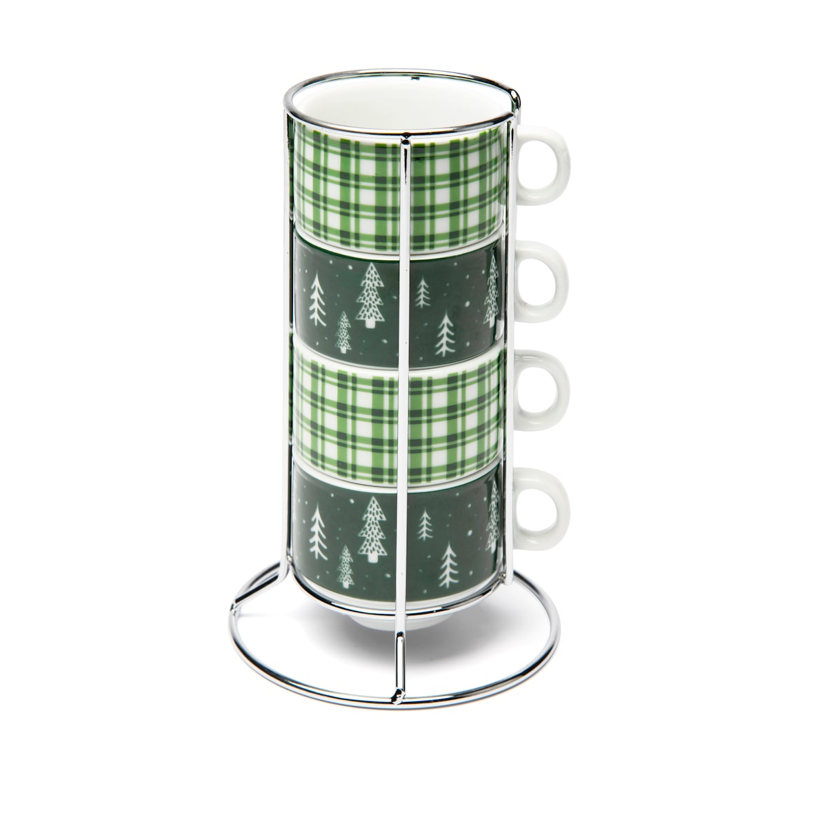 Excelsa set 4 tazze caffè con stand Green Winter porcellana 9 cl multicolore