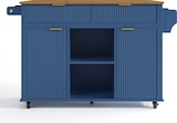 thumbnail of Merax Keukeneiland op wielen 120x45 cm, trolley met inklapbaar werkblad, opbergruimte, kruidenrek, handdoekhouder en 2 laden, marineblauw