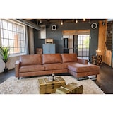 thumbnail of Sofá esquinero KAWOLA VILNIUS de 3 plazas con silla larga derecha de piel sintética con contenido de piel coñac