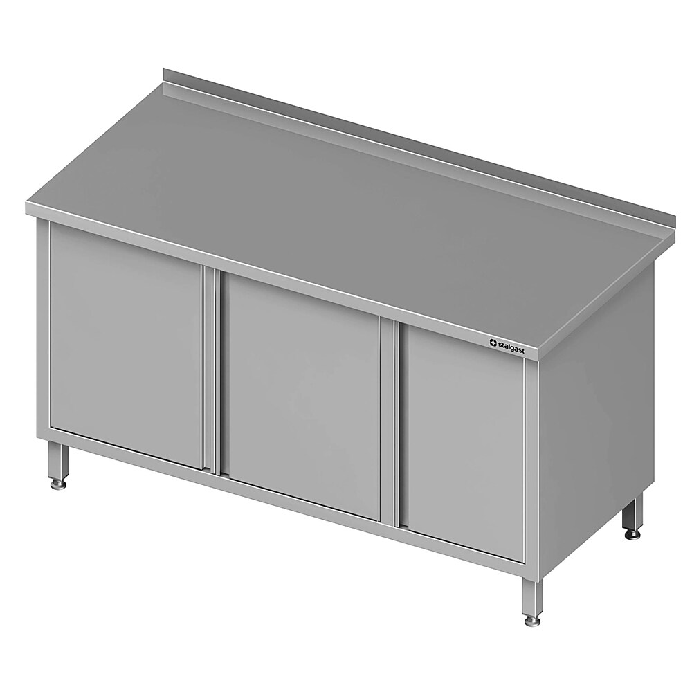 Stalgast Edelstahl Arbeitsschrank mit Flügeltüren, 1200x600x850 mm, mit Flügeltürschrank rechts, mit Aufkantung, verschweißt