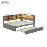thumbnail of Schlafsofa 140x200 ausziehbar 90x190 mit LED-Beleuchtung, USB/Type-C-Anschlüssen und Stauraum – modernes Flanell Dunkelgrau
