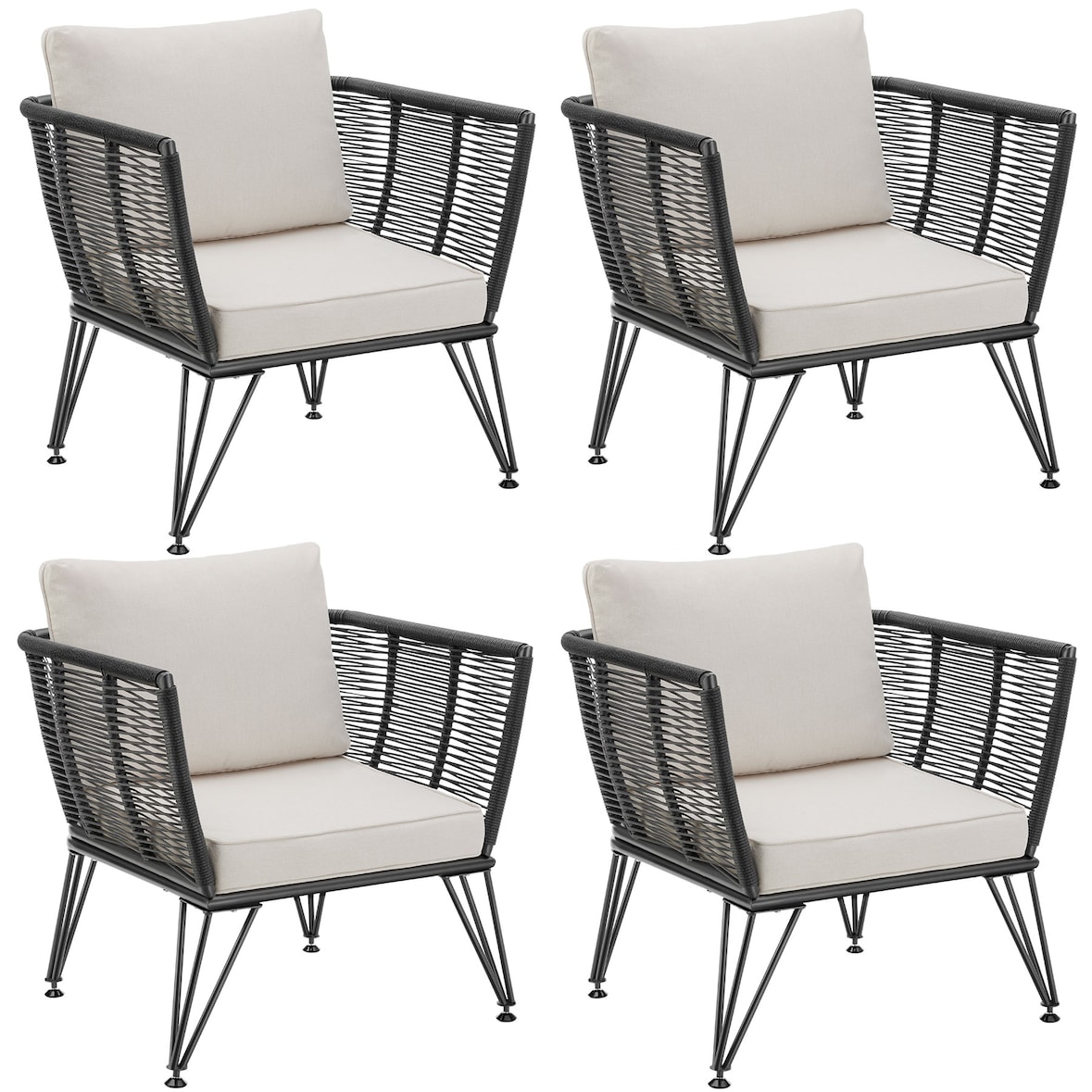 tectake Cadeirões de jardim SUNDO em design de corda - Conjunto de 4 antracite