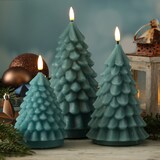 thumbnail of LED Kerze Tannenbaum Weihnachtsbaum Echtwachs flackernd H: 16cm grün