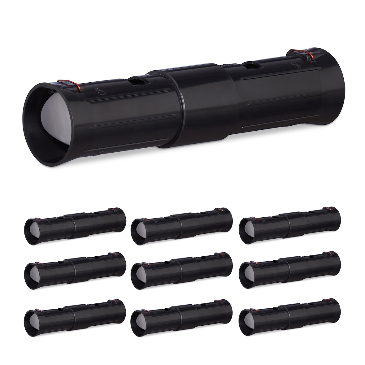 Relaxdays Maulwurffallen, 10er Set, Lebendfalle für Maulwürfe, 2 Kontrollöffnungen, verstellbar, tierfreundlich, schwarz