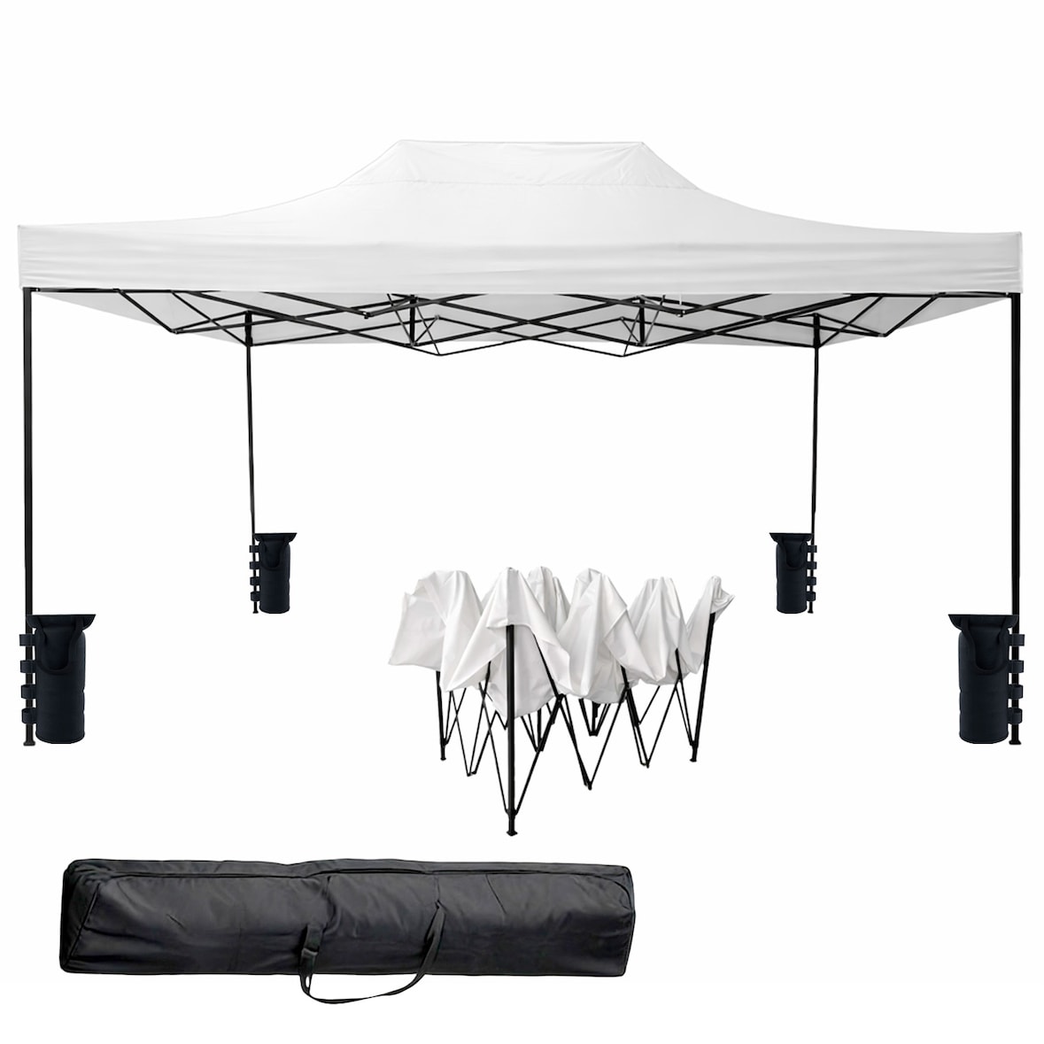Gazebo Professionale 3x4.5 M Richiudibile Automatico In Acciaio E Telo Oxford 1200D PVC Impermeabile Anti UV Struttura a Fisarmonica con Sacche Bianco