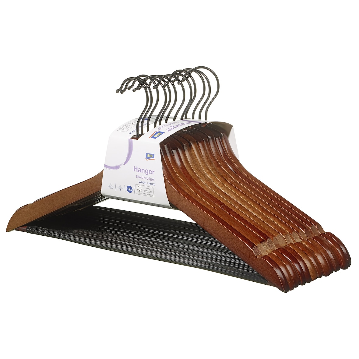 aro Cintres en bois, antidérapants, en marron, 12 pièces