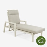 thumbnail of Pacote de 2 espreguiçadeiras reclináveis, com almofada, Alumínio, Branco, 220x68x99 cm