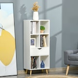 thumbnail of HOMCOM Estante para Livros com 6 Compartimentos Abertos 1 Gaveta e Pés de Madeira para Armazenamento de Brinquedos CDs Plantas 50x29,5x120cm Branco