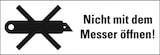 thumbnail of Aufkleber I Hinweisetikett Nicht mit dem Messer..., weiß, Haftpapier, permanent, 147x50mm, 250/Rolle