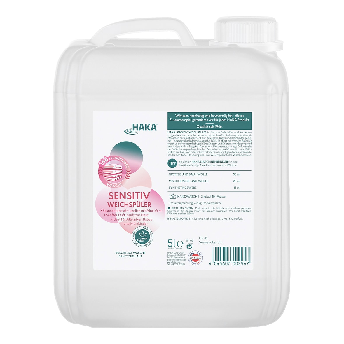 HAKA Sensitiv Weichspüler 5l hautfreundlicher Weichspüler vegan für Allergiker