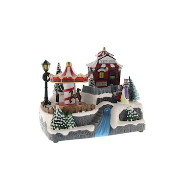 WellHome - Vila de Natal Decorativa com Rio em Movimento, Luzes de LED e Música