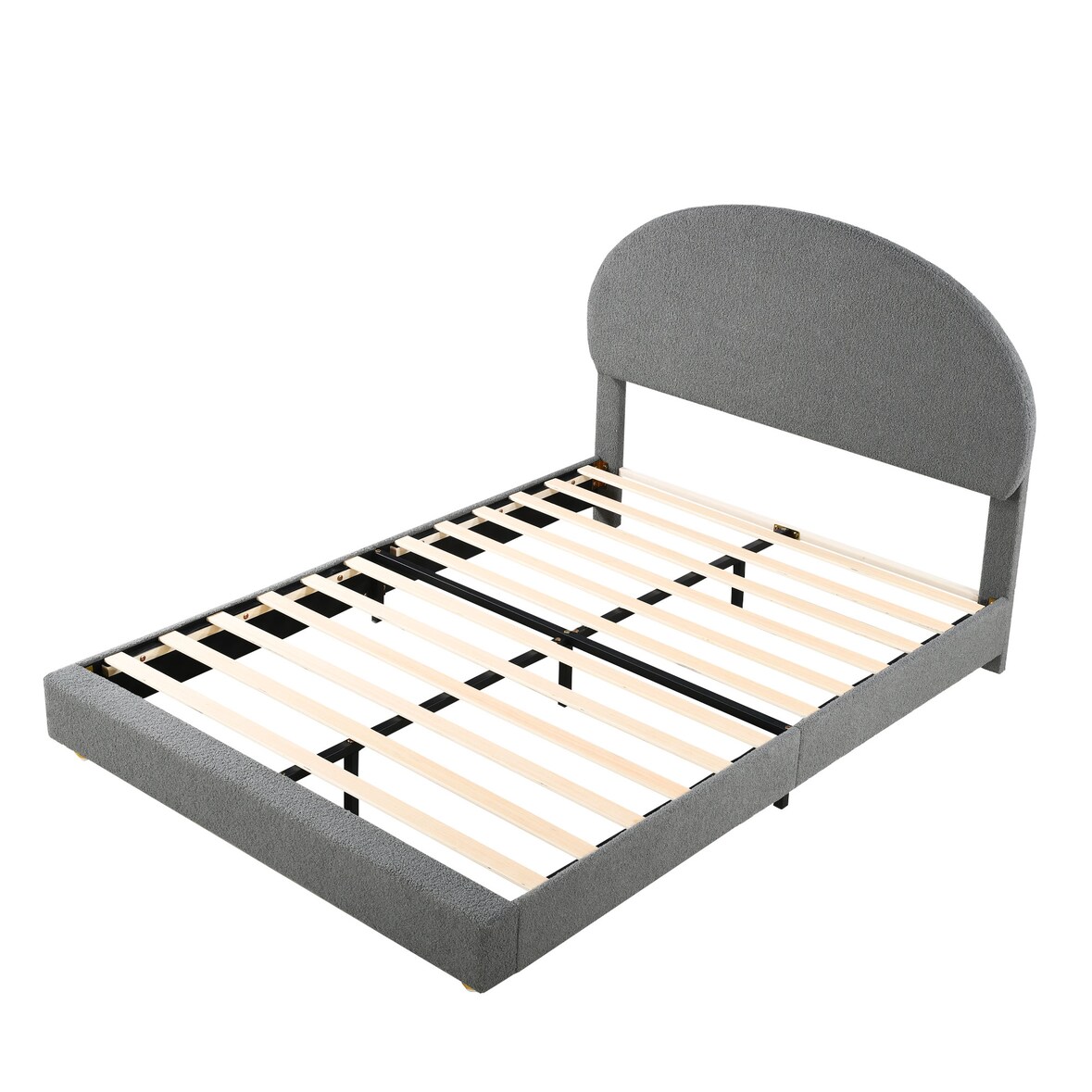 Polsterbett 140x200 cm aus Teddy-Samt mit verstellbarem Kopfteil und Lattenrost–Elegantes Design in Grau