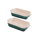 thumbnail of BERGNER Excalibur - Set van 2 rechthoekige groene ovenschalen van steengoed met 2 siliconen keukenbenodigdheden
