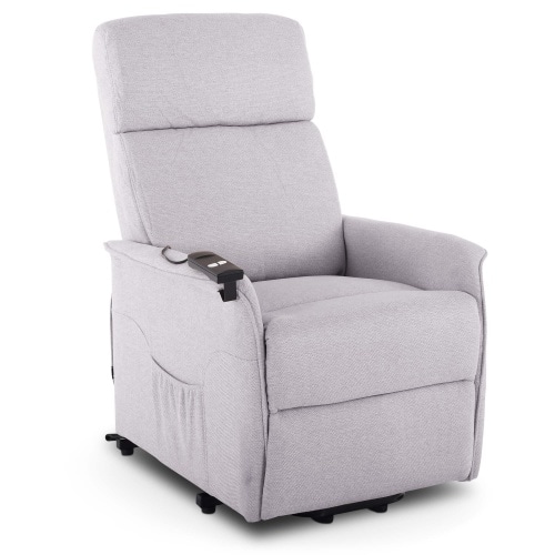 Fernsehsessel mit Aufstehhilfe, Relaxsessel mit Liegefunktion, elektrisch verstellbar, bequeme Polsterung,Webstoff, Hellgrau, Raburg Ida