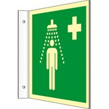 thumbnail of Fahnenschild Notdusche, ISO 7010, Kunststoff, nachleucht., 160-mcd, 200x200 mm