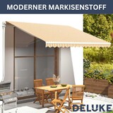 thumbnail of DELUKE® Markisenbespannung Markisenstoff Wasserabweisend Reißfest Gelb-Weiß, für 300x250cm Rahmen Markise mit Volant Markisen Ersatzstoff Markisentuch