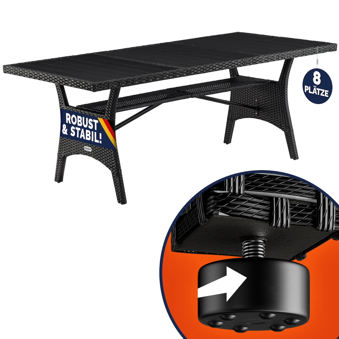 CASARIA® Polyrattan Gartentisch WPC 190x90x75cm schwarz