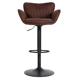 thumbnail of Set di 2 sgabelli da bar HWC-M67, sgabello da bar, con bracciolo poggiapiedi girevole tessuto/tessuto ferro FSC® ~ marrone scuro piede nero