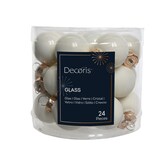 thumbnail of 24 Weihnachtskugeln 25mm Glas 3cm Christbaumkugeln Spiegelbeeren elfenbein ivory