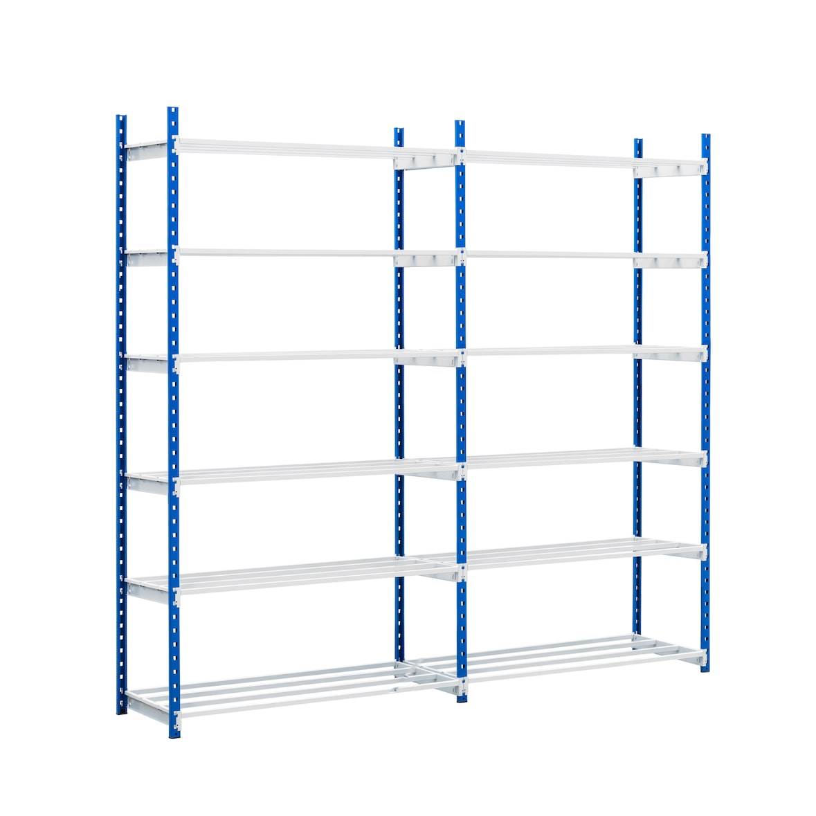 PROREGAL Fachbodenregal MAXIMUS | Grundregal | HxBxT 200x125x68cm | 6 Ebenen | offener Fachboden | Fachlast 152kg | Lichtblau/Lichtgrau