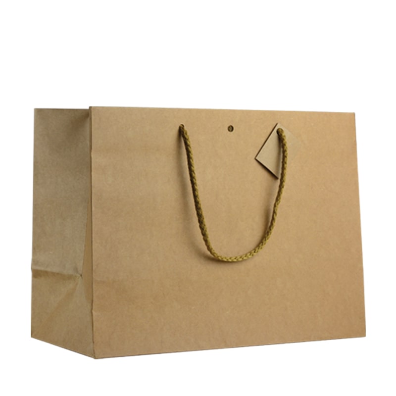 Grote horizontale bruine kraft tas met koordhandvatten 39 + 18 x 29 cm per 60 - Gimex