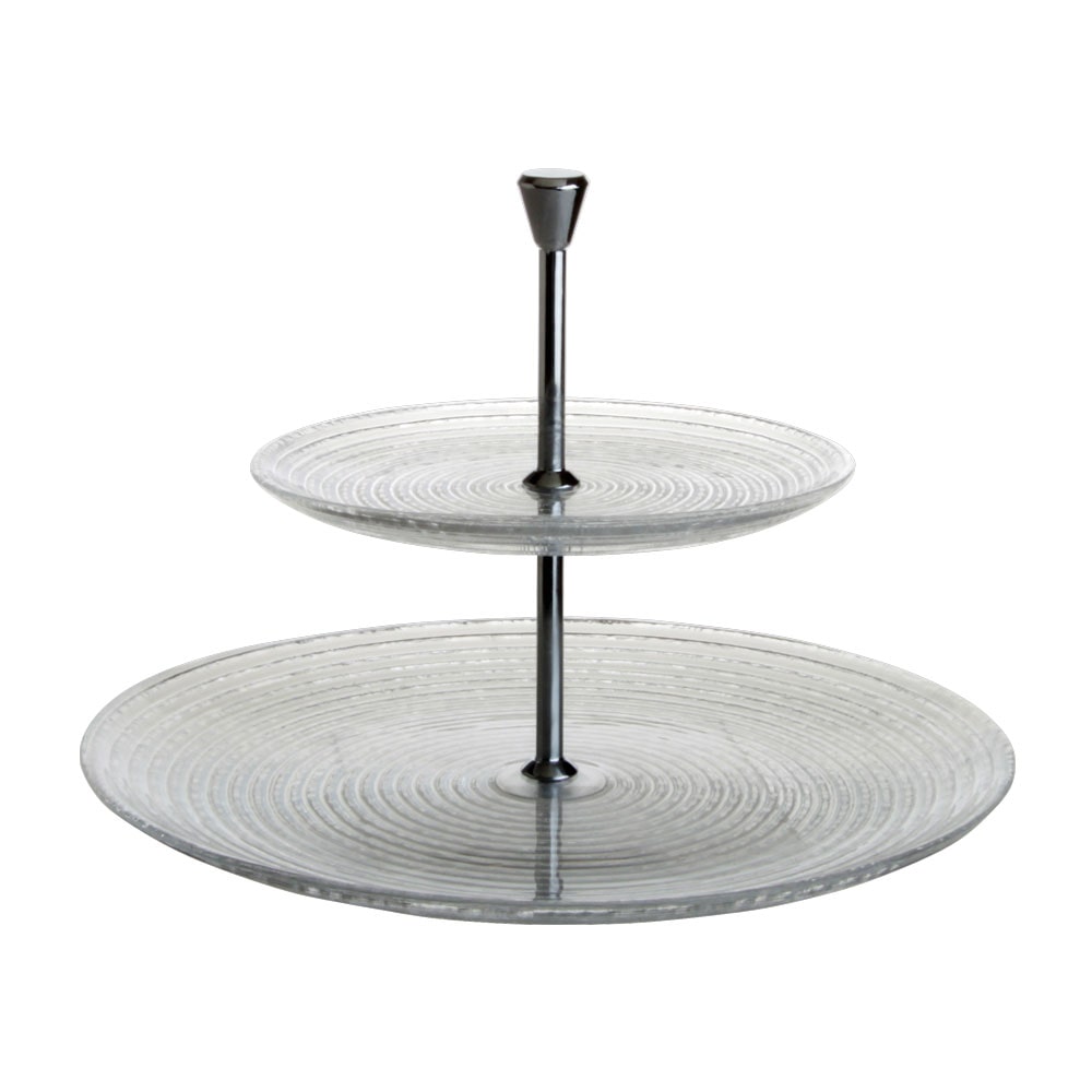 Avet pastelera 2 pisos de vidrio transparente bandejas de 32 y 21 centímetros  con soporte de acero cromado dk3140-pls